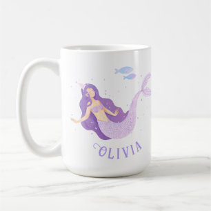 Mug Aquarelle de sirène mauve mauve fille Anniversaire