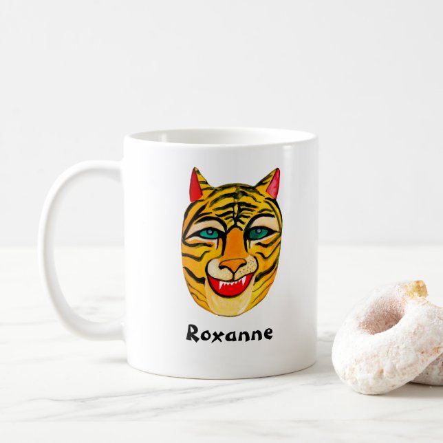 Mug Aquarelle de tigre de rire CUSTOMISÉE (Avec donut)