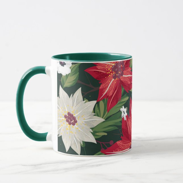 Mug Aquarelle de vacances Poinsettia Floral | Noël (Gauche)