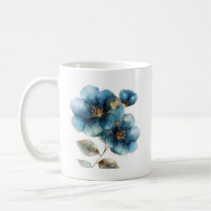 Mug Aquarelle délicate bleu azur et fleurs d'or