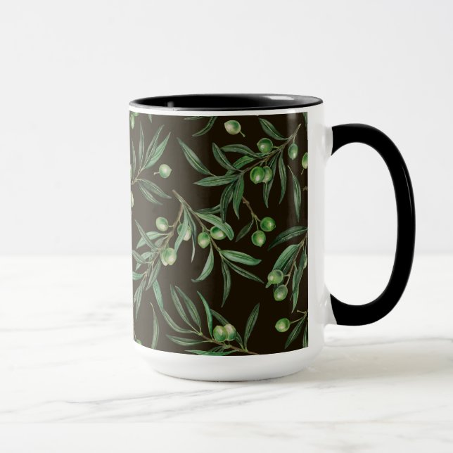 Mug Aquarelle des branches d'olive en noir (Droite)