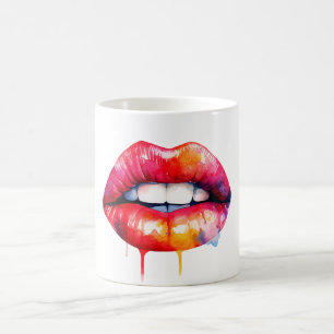 Mug aquarelle des lèvres femelles peintes en rouge