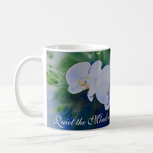 Mug Aquarelle d'orchidée blanche, verdure (Gauche)
