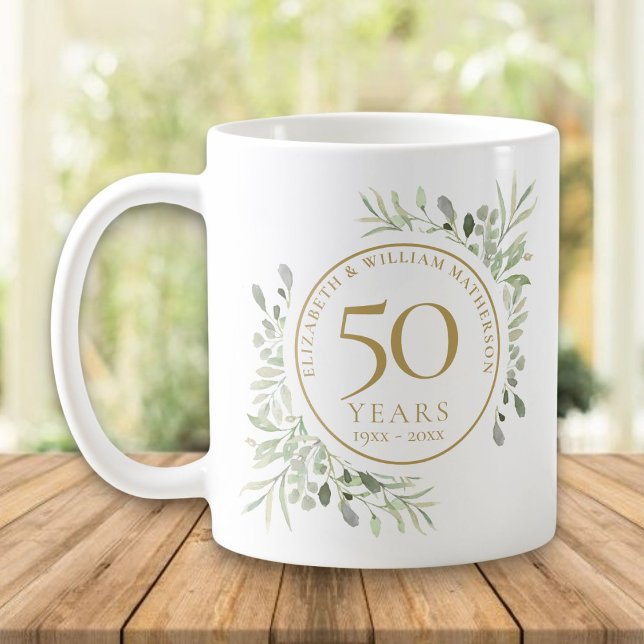 Mug Aquarelle douce Feuilles 50e anniversaire (Créateur téléchargé)