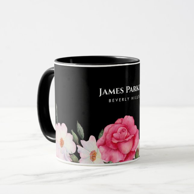 Mug Aquarelle Doux rose blanc Roses illustration (Devant gauche)