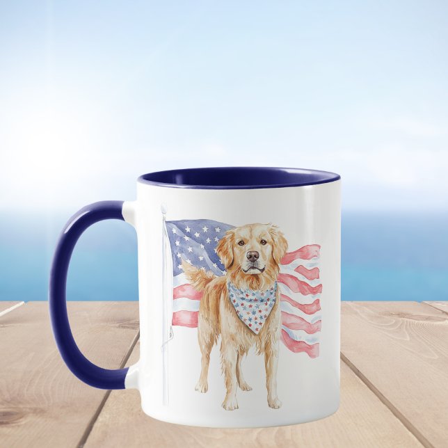 Mug Aquarelle drapeau américain Chien patriotique (Créateur téléchargé)