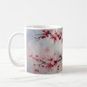 Mug Aquarelle d'une branche de fleurs de cerisiers.
