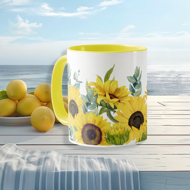 Mug Aquarelle dynamique tournesol jaune été (Watercolor vibrant Sunflower yellow Summer Mug)