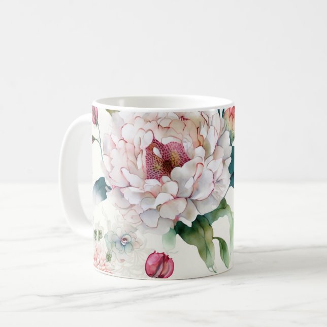Mug Aquarelle élégante délicate motif asiatique floral (Devant gauche)