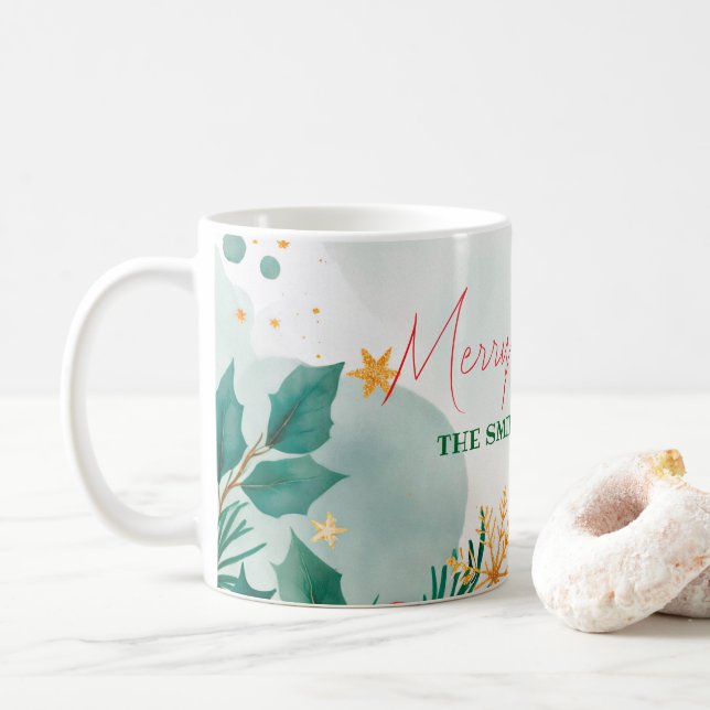 Mug Aquarelle Elégante Personnalisée Joyeux Noël (Avec donut)