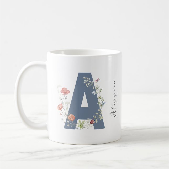Mug Aquarelle esthétique Florale Lettre A Monogramme (Gauche)