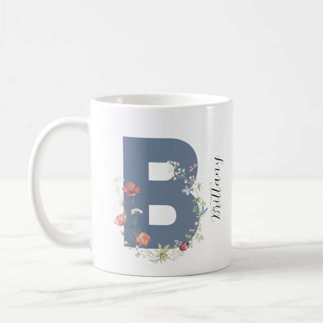 Mug Aquarelle esthétique Florale Lettre B Monogramme (Gauche)