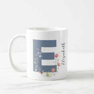 Mug Aquarelle esthétique Florale Lettre E Monogramme