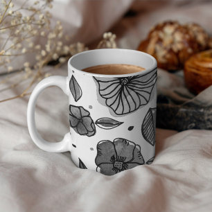 Mug Aquarelle et fleurs d'encre - noir et blanc