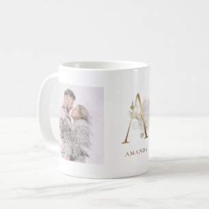 Mug Aquarelle et or Deux Photos A Monogramme