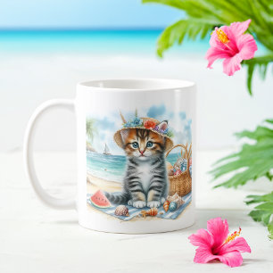 Mug Aquarelle été Kitten sur la plage