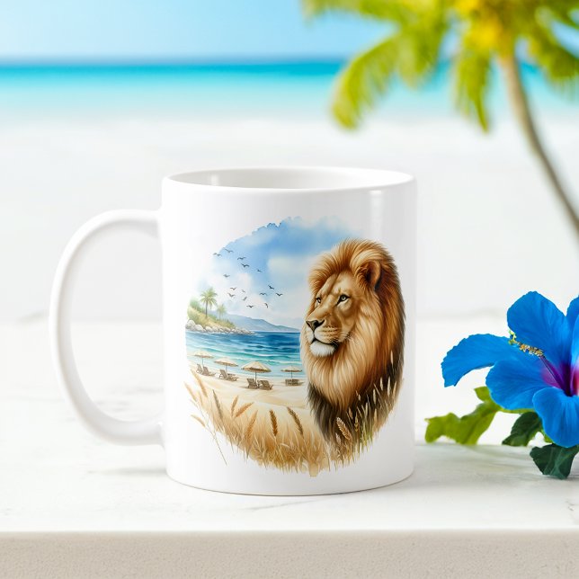 Mug Aquarelle été Lion sur la plage (Créateur téléchargé)