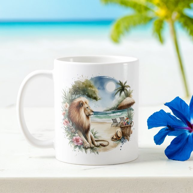 Mug Aquarelle été Lion sur la plage (Créateur téléchargé)