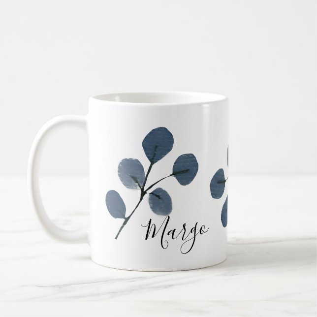 Mug Aquarelle Eucalyptus Bleu Botanique Main peinte (Gauche)