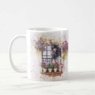 Mug Aquarelle Fenêtre Jardin Fleurs colorées