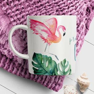 Mug Aquarelle Flamant rose rose tropicale