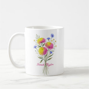 Mug Aquarelle Fleur de Naissance Chrysanthème Personna
