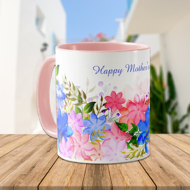 Mug Aquarelle Fleur frontière Fête des mères (Créateur téléchargé)