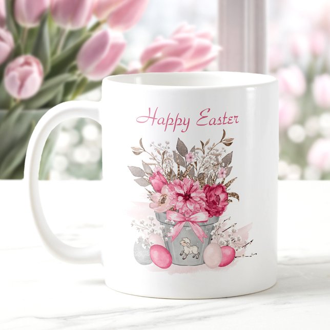 Mug Aquarelle Fleurs de printemps OEufs de Pâques Pers (Watercolor Spring flowers Easter eggs Personalized Coffee Mug)