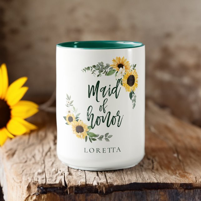 Mug Aquarelle Fleurs de soleil Fleur sauvage Maid Of H (Watercolor Sunflowers Wildflower Maid Of Honor Mug)