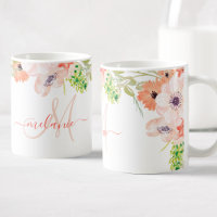 Aquarelle Fleurs sauvages rose personnalisé Nom du