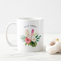 Aquarelle Fleurs tropicales, Feuilles avec crème g