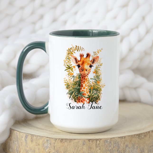 Mug Aquarelle Floral Cute Baby Giraffe Safari Animal (Créateur téléchargé)
