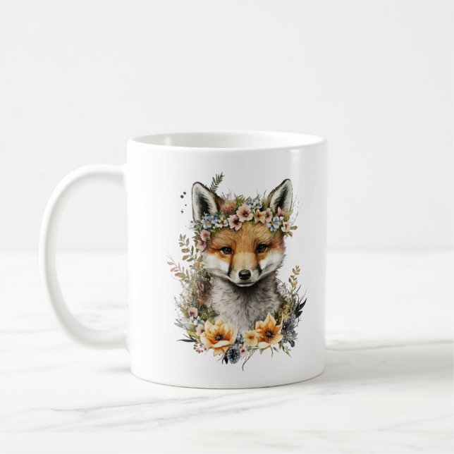 Mug Aquarelle Floral Fox Cute (Gauche)
