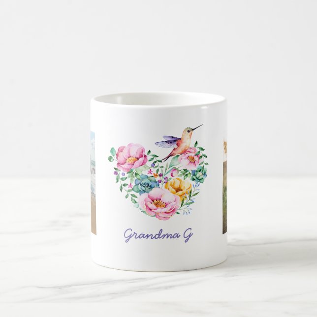 Mug Aquarelle Floral Heart Hummingbird Photo Cadeau (Centre)