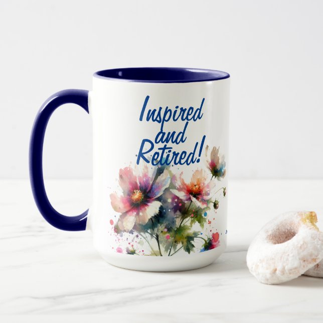 Mug Aquarelle Floral RETIRED Blues and Pink (Avec donut)