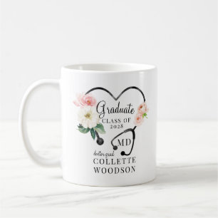 Mug Aquarelle Floral Stethoscope Docteur Graduation