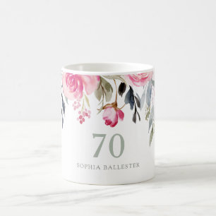 Mug Aquarelle florale 70e anniversaire cadeau de fête