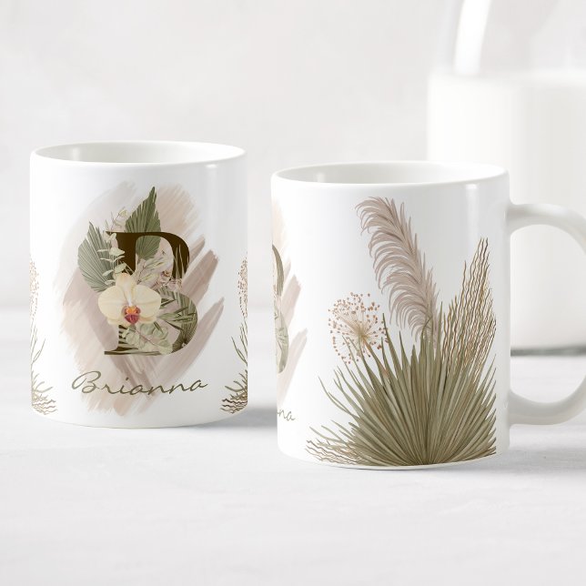 Mug Aquarelle florale Boho Nom du monogramme personnal (Créateur téléchargé)