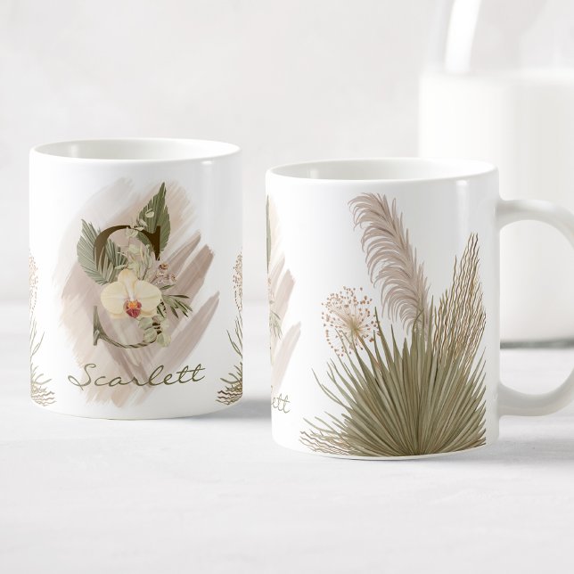 Mug Aquarelle florale Boho Nom du monogramme personnal (Créateur téléchargé)