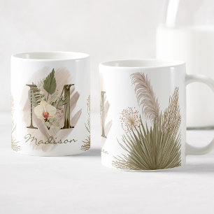 Mug Aquarelle florale Boho Nom du monogramme personnal