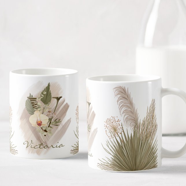 Mug Aquarelle florale Boho Nom du monogramme personnal (Créateur téléchargé)
