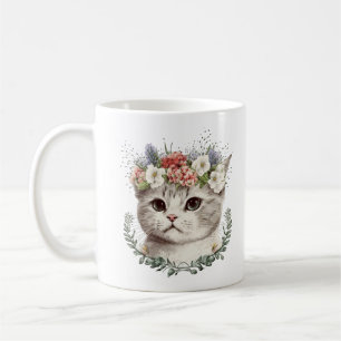 Mug Aquarelle Florale Chat Cute
