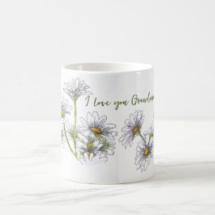 Mug Aquarelle Florale Daisy I Love You Grandma Cadeau