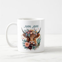 Aquarelle florale de la vache de Highland