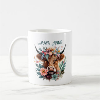 Mug Aquarelle florale de la vache de Highland