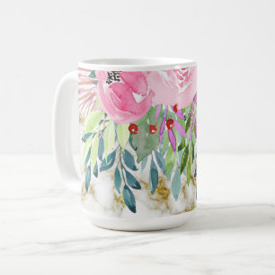 Mug Aquarelle Florale et Marbre d'or