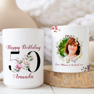 Mug Aquarelle florale Joyeux 50e anniversaire Photo pe
