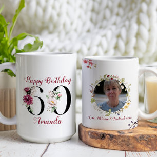 Mug Aquarelle florale Joyeux 60e anniversaire Photo pe
