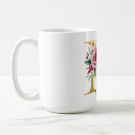Mug Aquarelle Florale & Lettre Or M, Nom