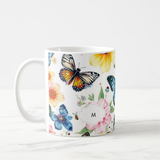 Mug Aquarelle florale motif botanique monogrammé (Gauche)